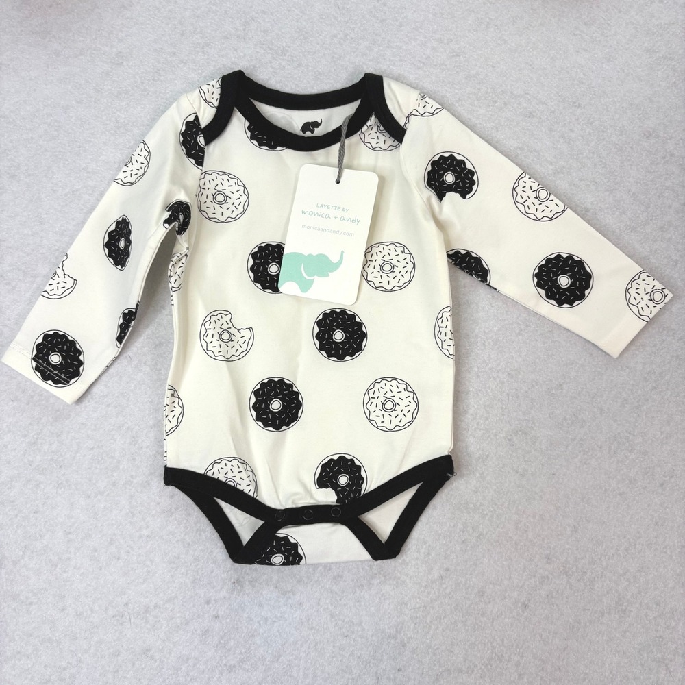 Monica + Andy White Donut Print Long Sleeve Bodysuit Kids 6-9M Whimsical